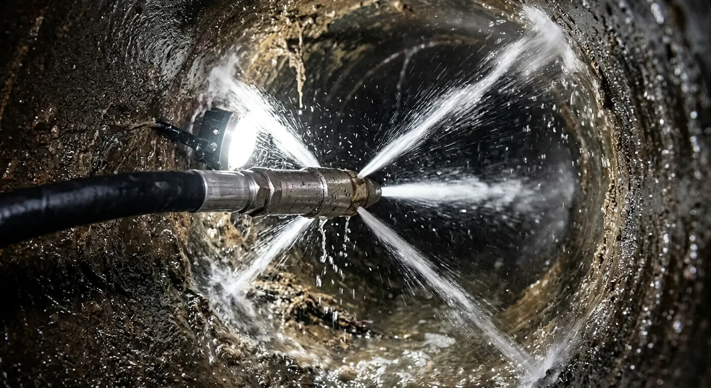 High-pressure hydro jetting nozzle cleaning sewer pipe for Trenchless Sewer Repair in Milton